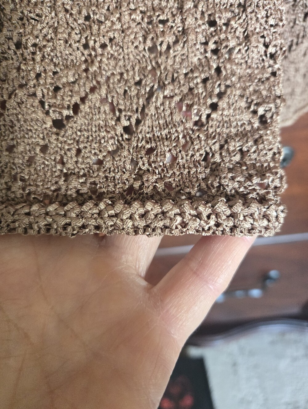 Crochet Knit Bronze V-Neck Cardigan Sweater, Sz. L - Picture 9 of 10